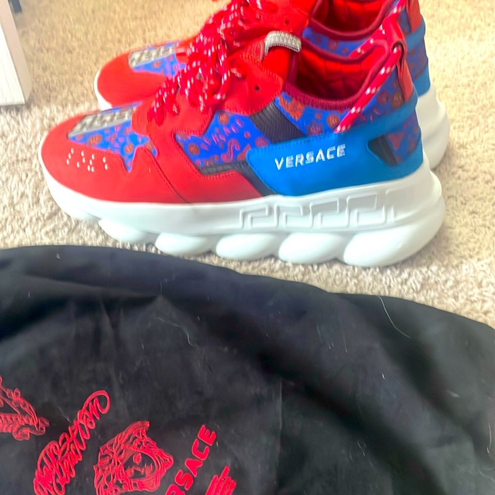 VERSACE RED/BLUE 'BAROCCO' CHAIN REACTION SNEAKERS size 45